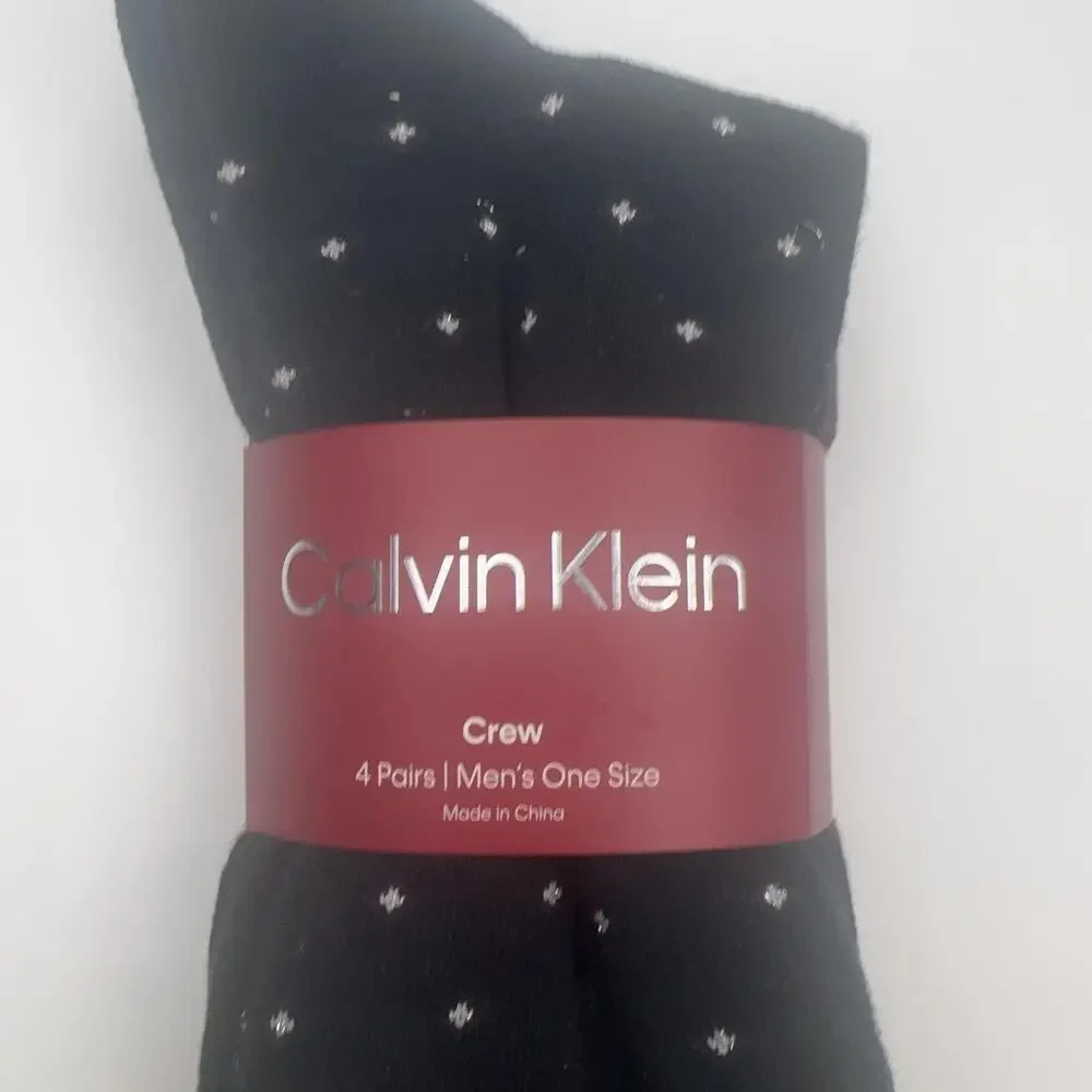 Calvin Klein Crew Dress Socks Mens 4 Pairs Black Argyle Dot Solid Cotton